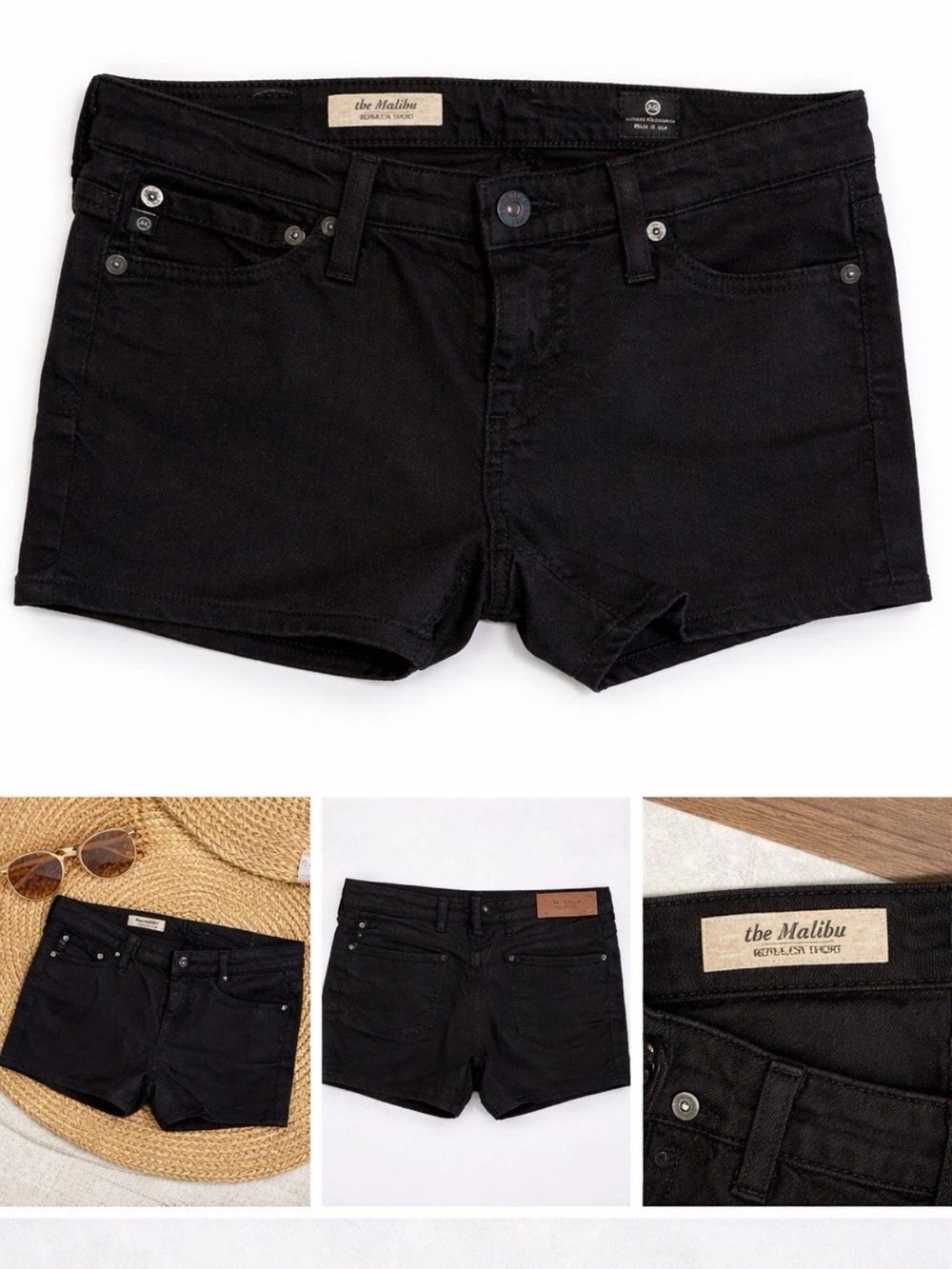 AG Adriano Goldschmied The Malibu Black Denim Shorts Size 25 Bermuda